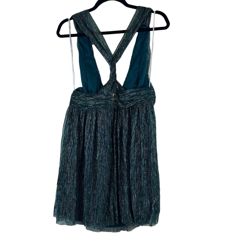 NWT LULUS Sz L Women Ailey Metallic Gold Teal Twist Back Skater Dress L 17D1756 - Picture 8 of 16